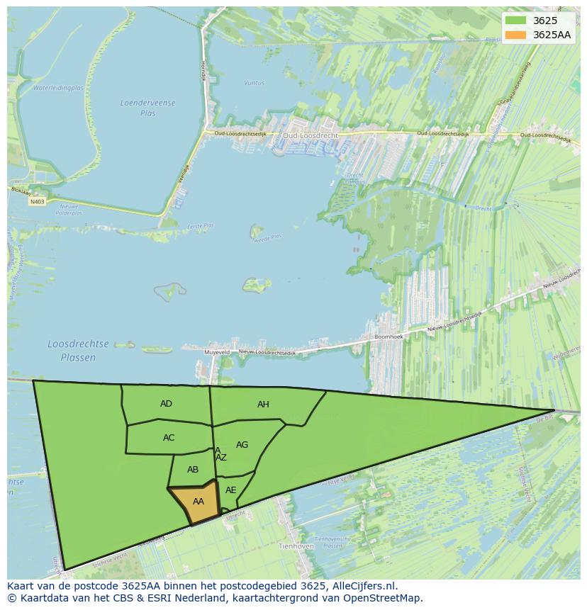 Afbeelding van het postcodegebied 3625 AA op de kaart.