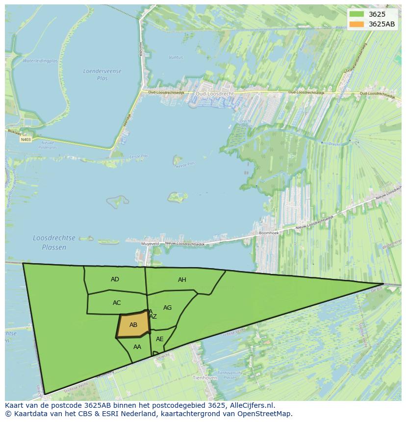 Afbeelding van het postcodegebied 3625 AB op de kaart.