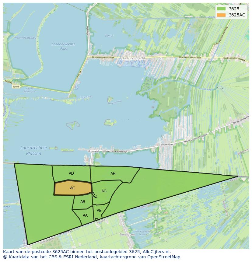 Afbeelding van het postcodegebied 3625 AC op de kaart.