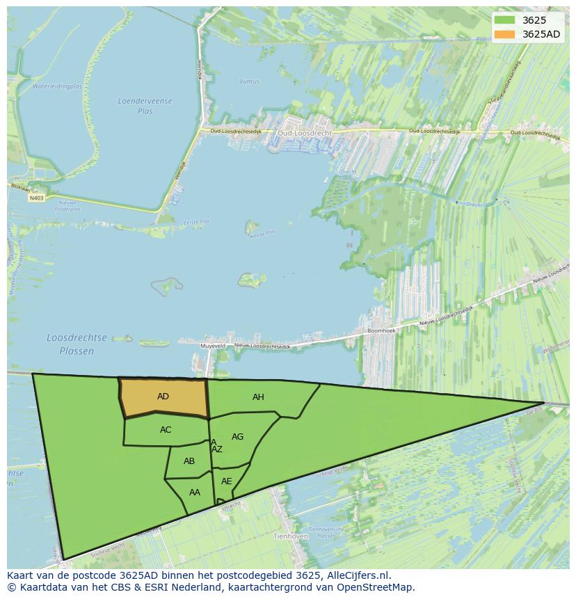 Afbeelding van het postcodegebied 3625 AD op de kaart.