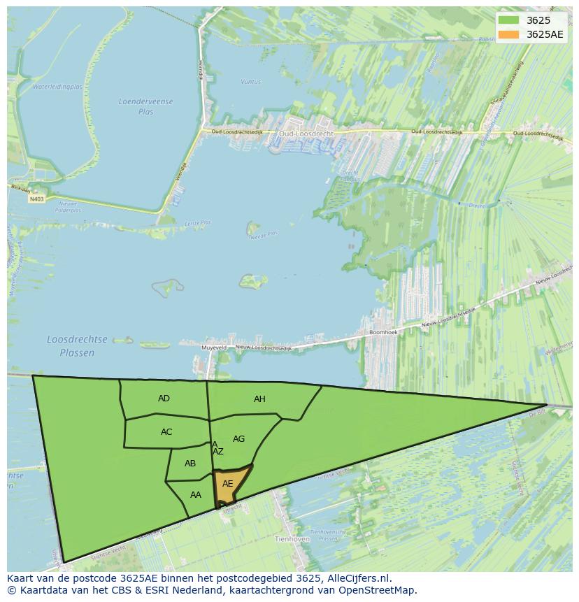Afbeelding van het postcodegebied 3625 AE op de kaart.