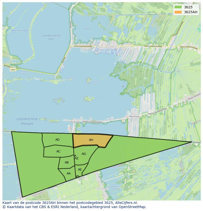 Afbeelding van het postcodegebied 3625 AH op de kaart.