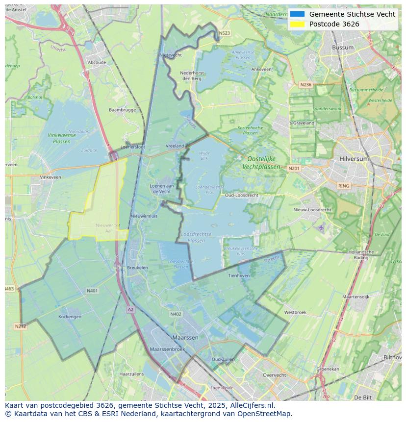 Afbeelding van het postcodegebied 3626 op de kaart.