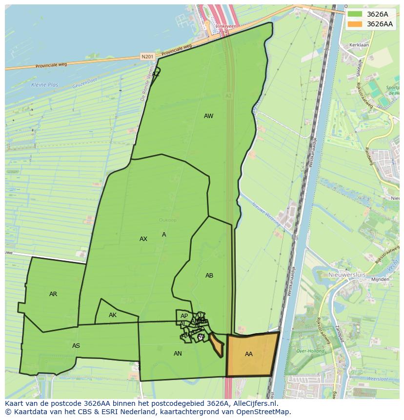 Afbeelding van het postcodegebied 3626 AA op de kaart.
