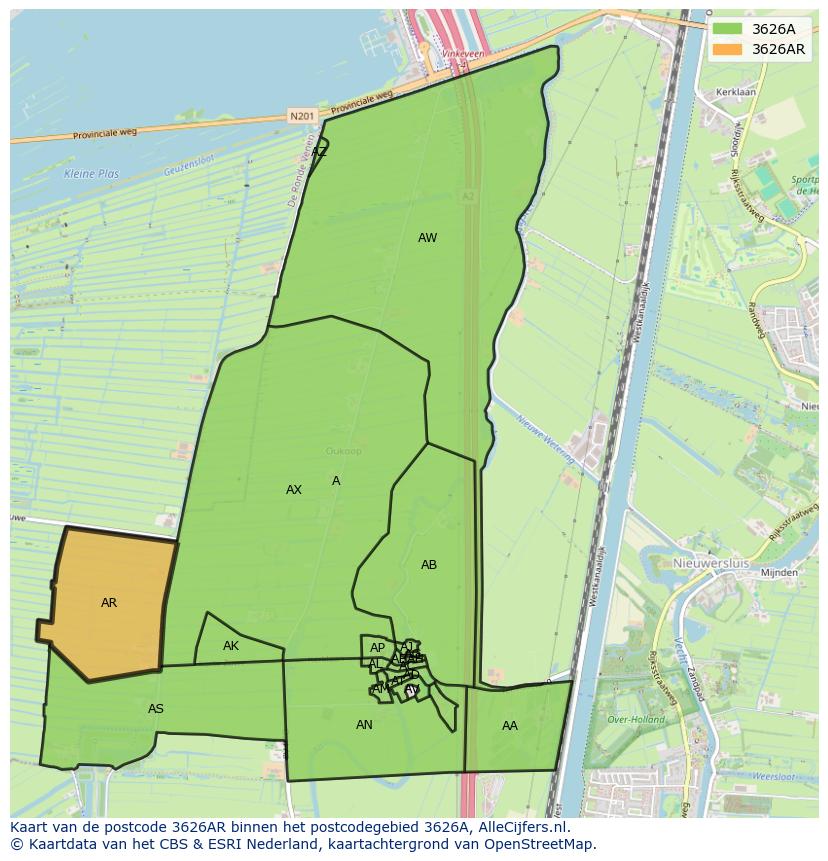 Afbeelding van het postcodegebied 3626 AR op de kaart.