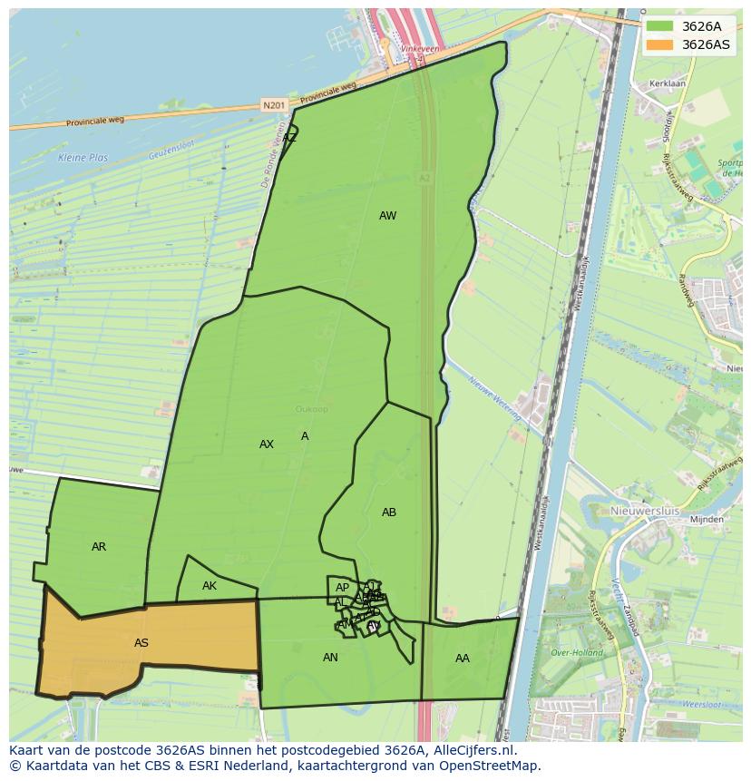 Afbeelding van het postcodegebied 3626 AS op de kaart.