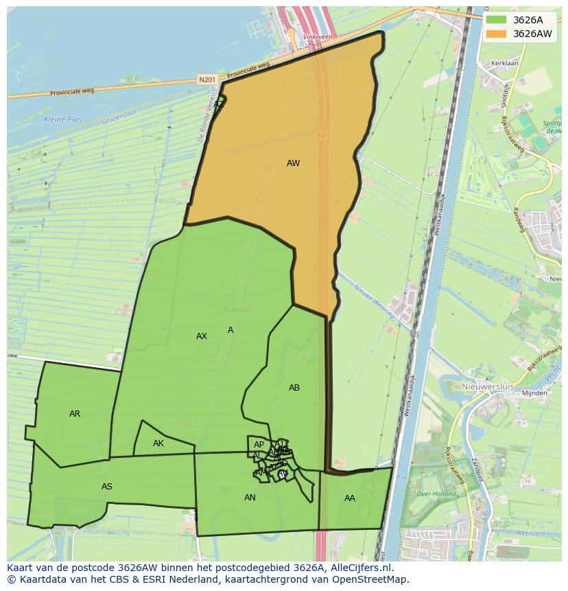Afbeelding van het postcodegebied 3626 AW op de kaart.