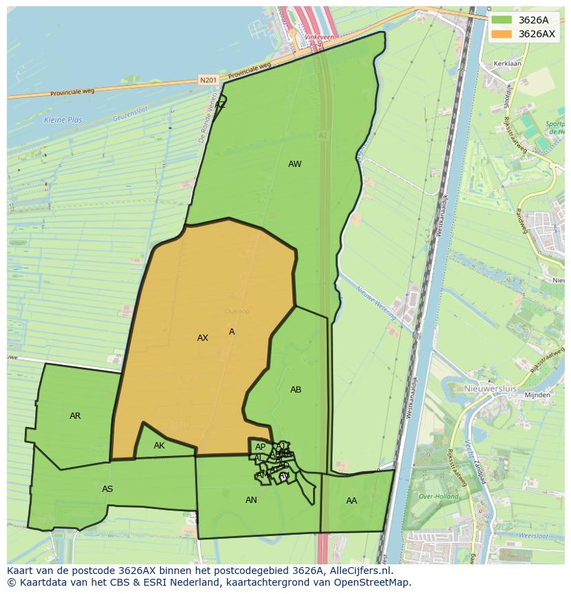 Afbeelding van het postcodegebied 3626 AX op de kaart.