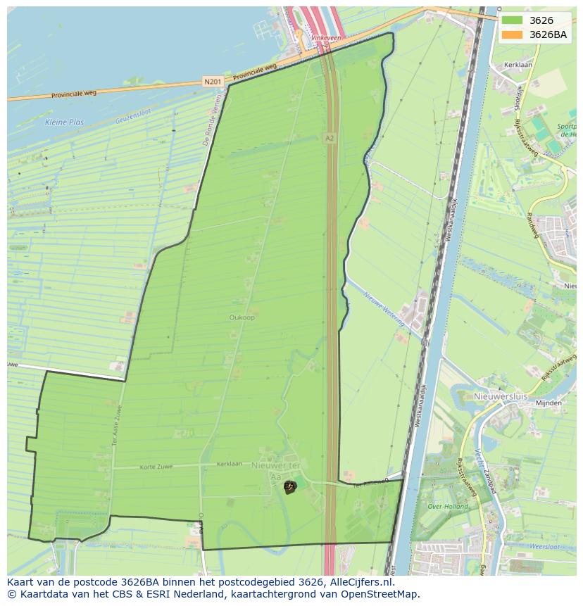 Afbeelding van het postcodegebied 3626 BA op de kaart.