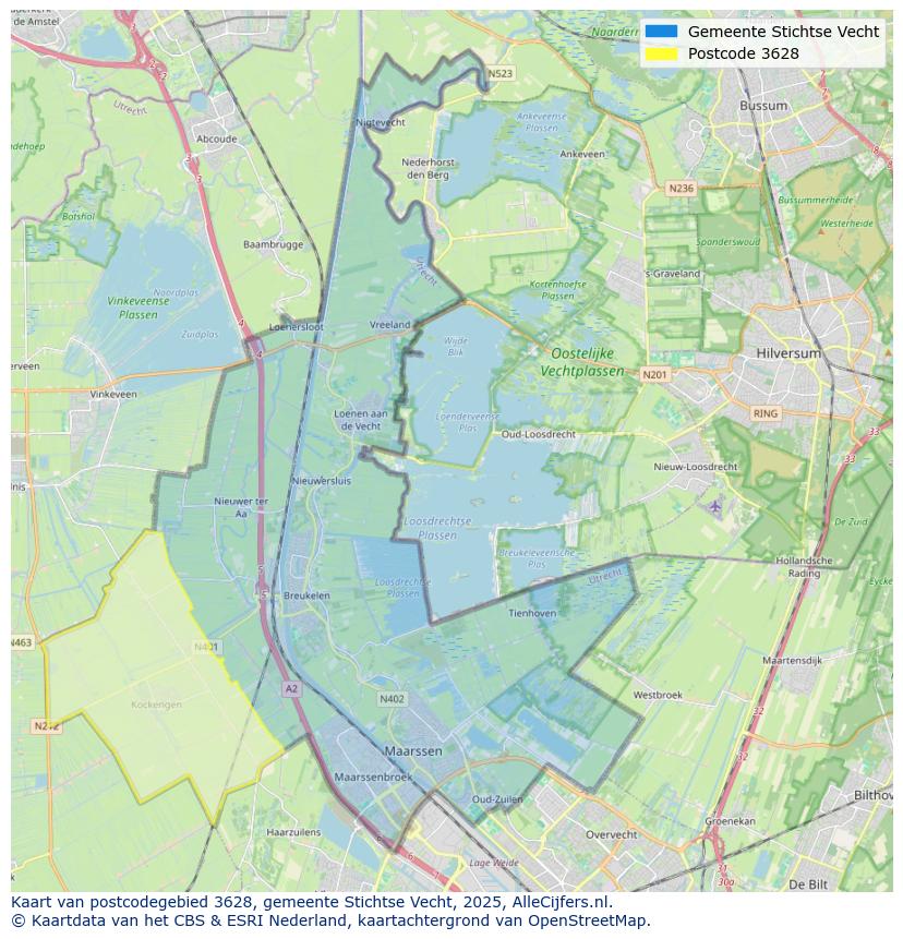 Afbeelding van het postcodegebied 3628 op de kaart.