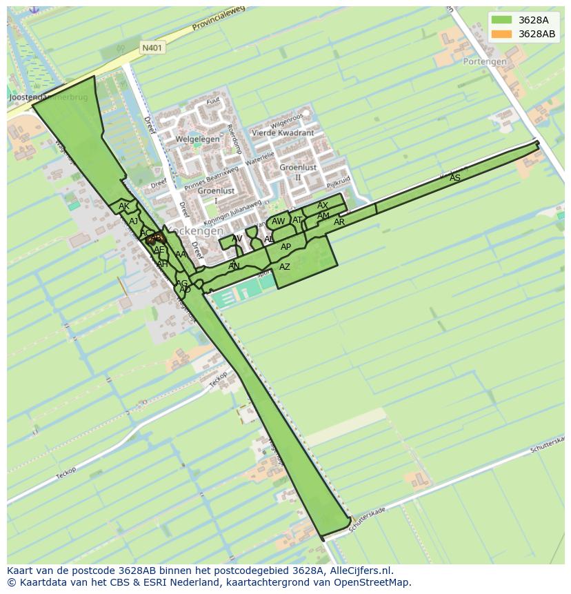 Afbeelding van het postcodegebied 3628 AB op de kaart.