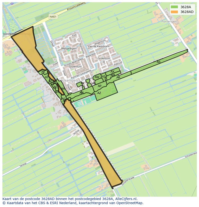 Afbeelding van het postcodegebied 3628 AD op de kaart.