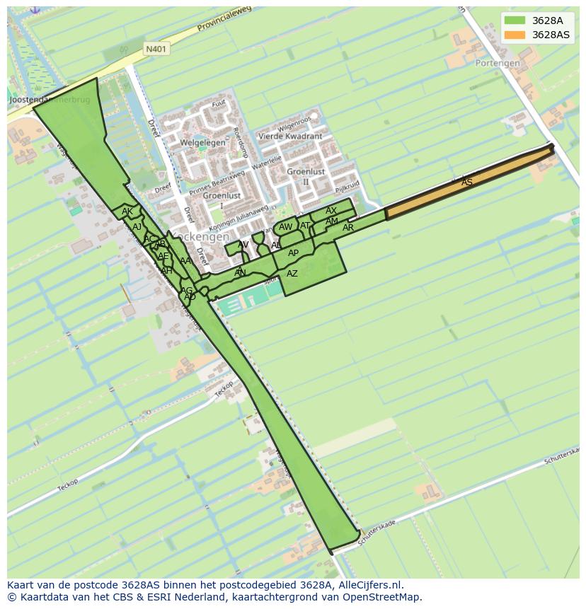 Afbeelding van het postcodegebied 3628 AS op de kaart.