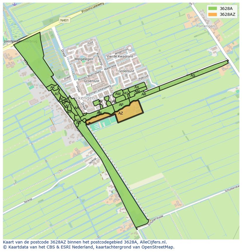 Afbeelding van het postcodegebied 3628 AZ op de kaart.