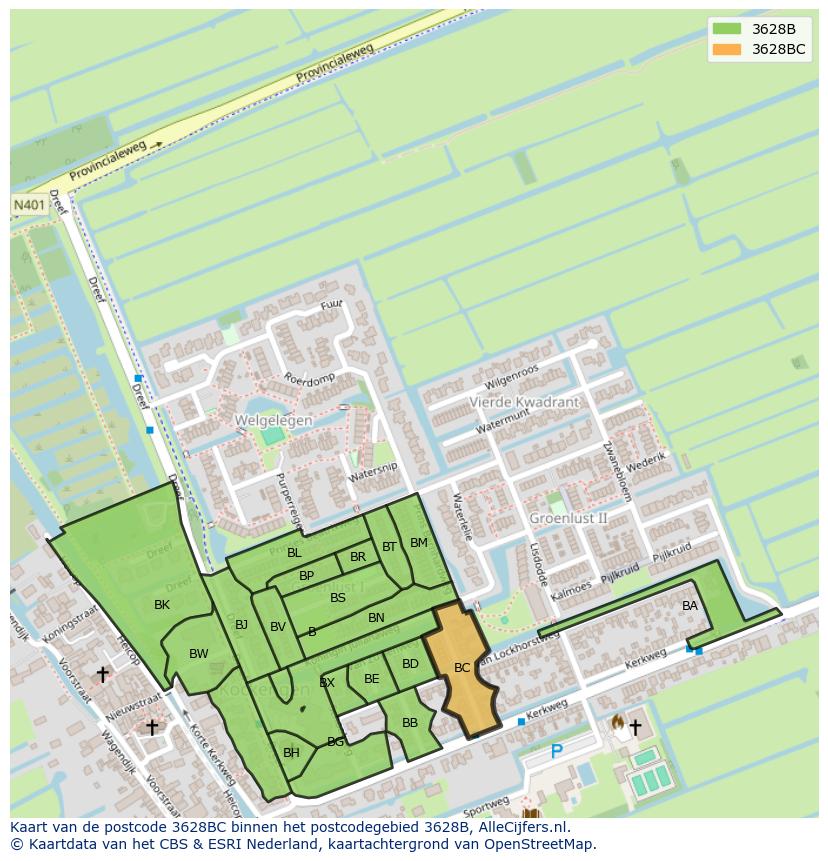 Afbeelding van het postcodegebied 3628 BC op de kaart.