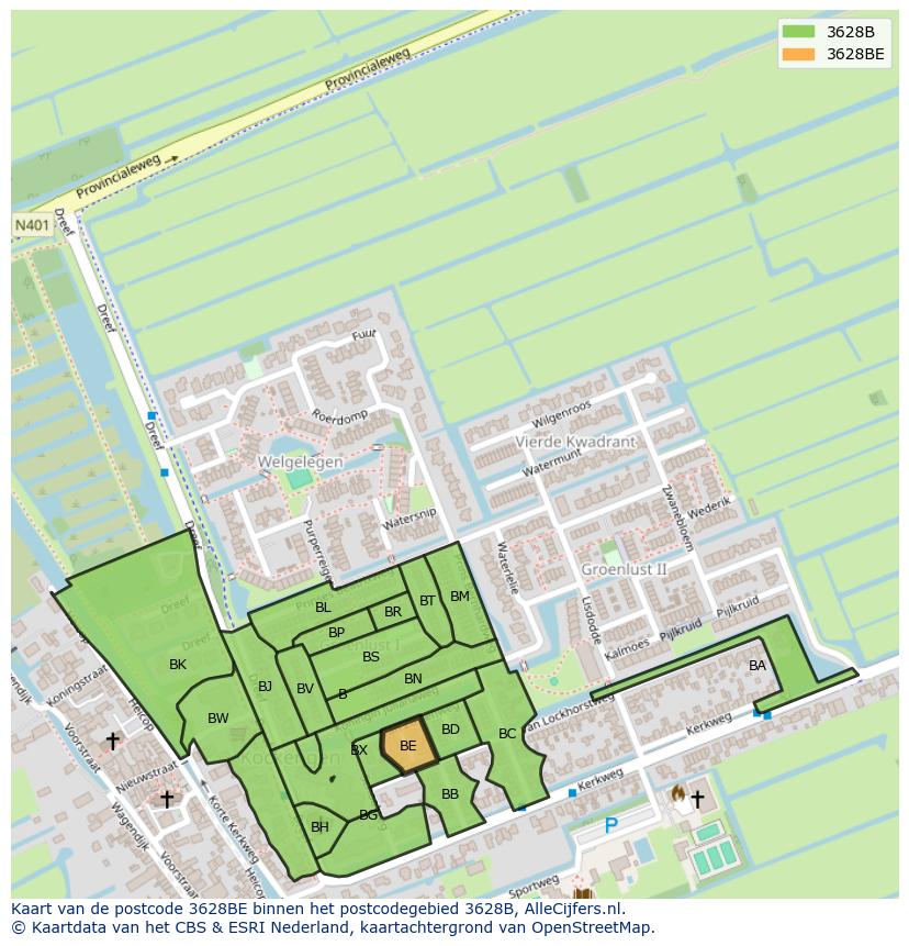 Afbeelding van het postcodegebied 3628 BE op de kaart.