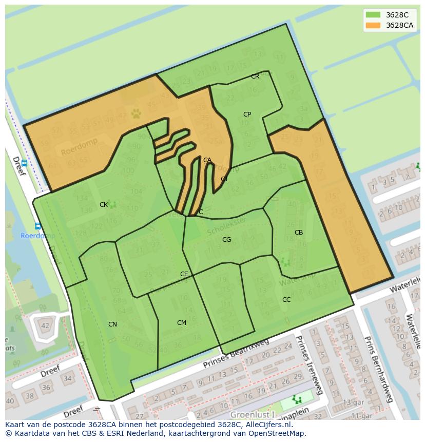 Afbeelding van het postcodegebied 3628 CA op de kaart.