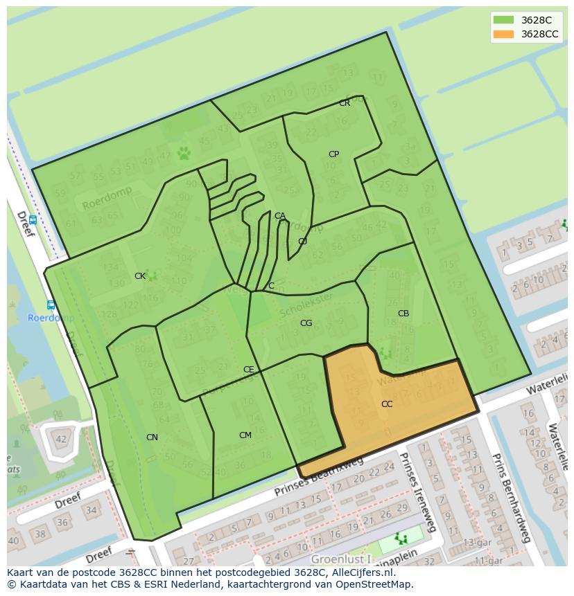 Afbeelding van het postcodegebied 3628 CC op de kaart.