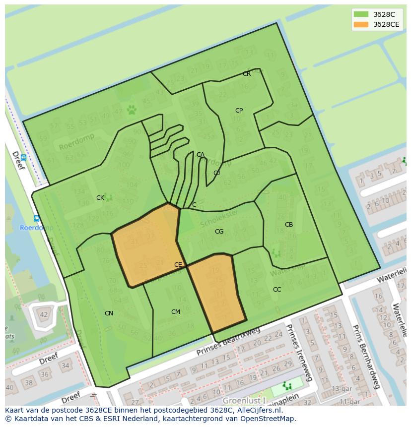 Afbeelding van het postcodegebied 3628 CE op de kaart.