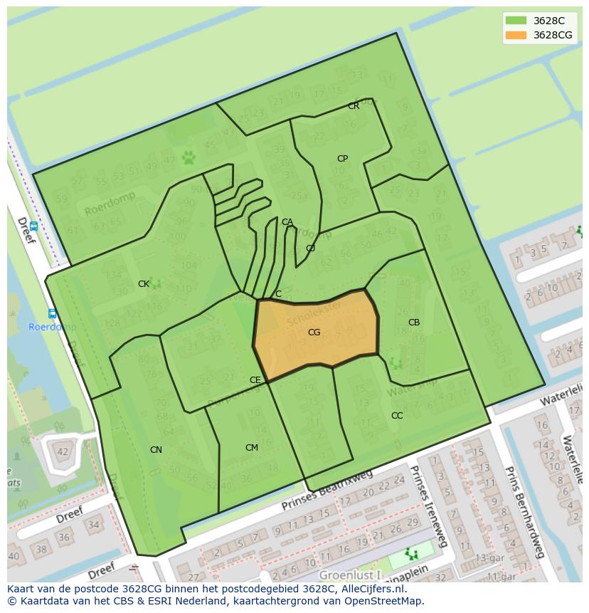 Afbeelding van het postcodegebied 3628 CG op de kaart.