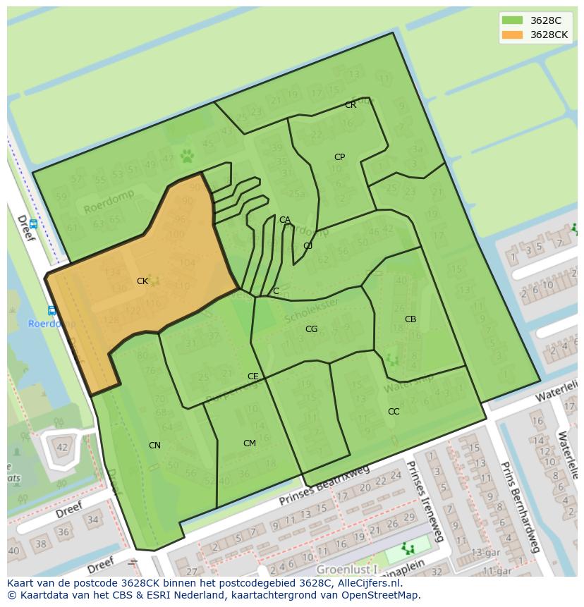 Afbeelding van het postcodegebied 3628 CK op de kaart.