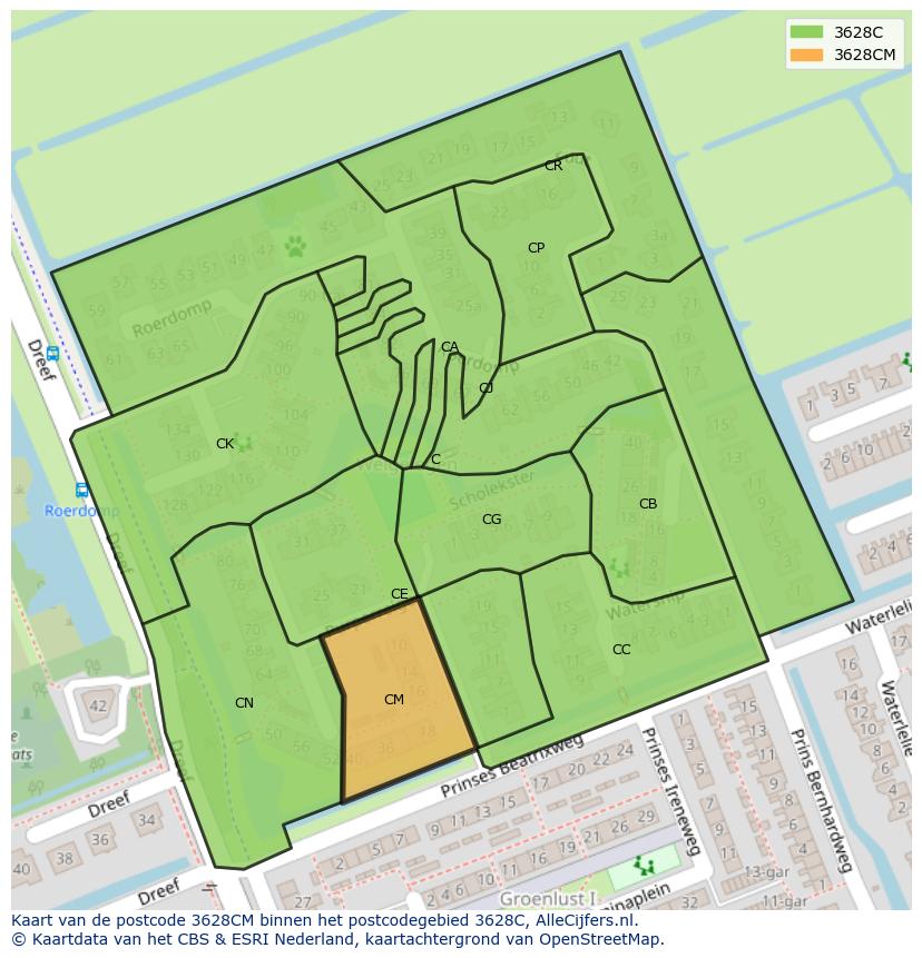 Afbeelding van het postcodegebied 3628 CM op de kaart.
