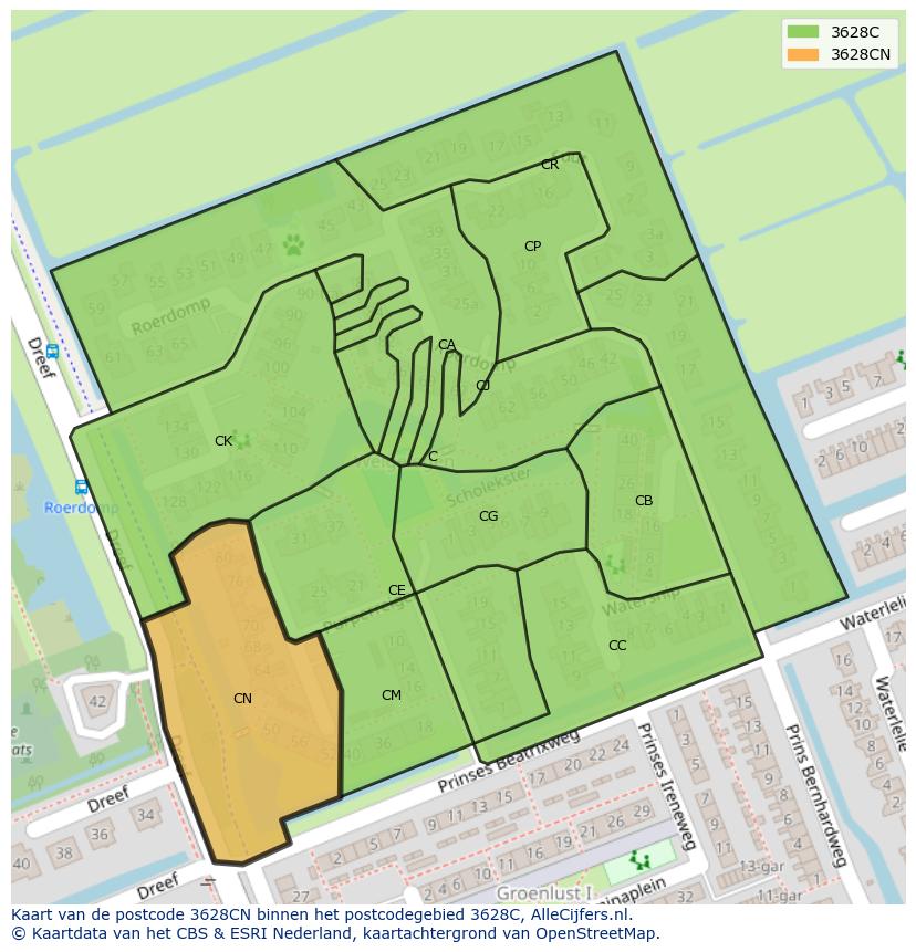 Afbeelding van het postcodegebied 3628 CN op de kaart.
