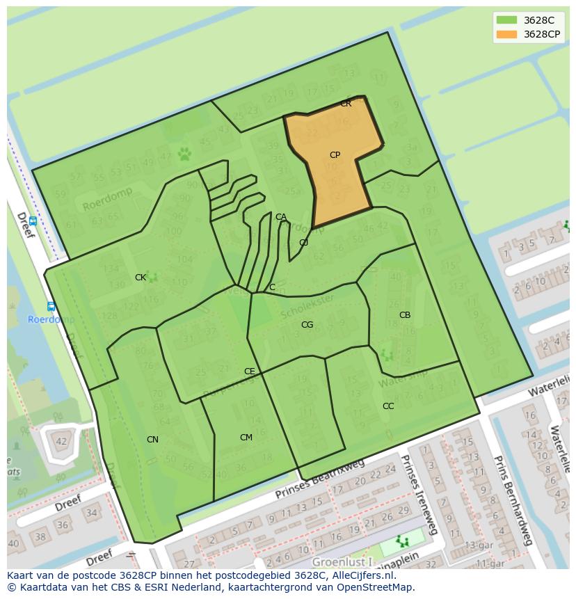 Afbeelding van het postcodegebied 3628 CP op de kaart.