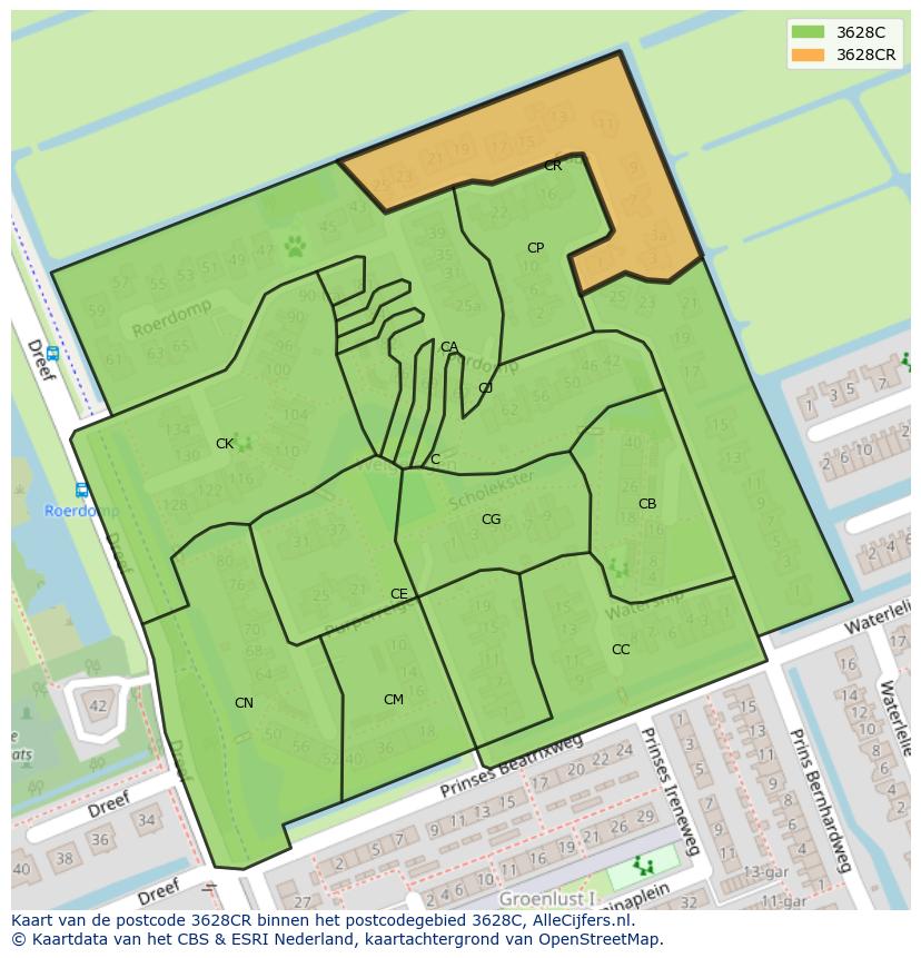 Afbeelding van het postcodegebied 3628 CR op de kaart.