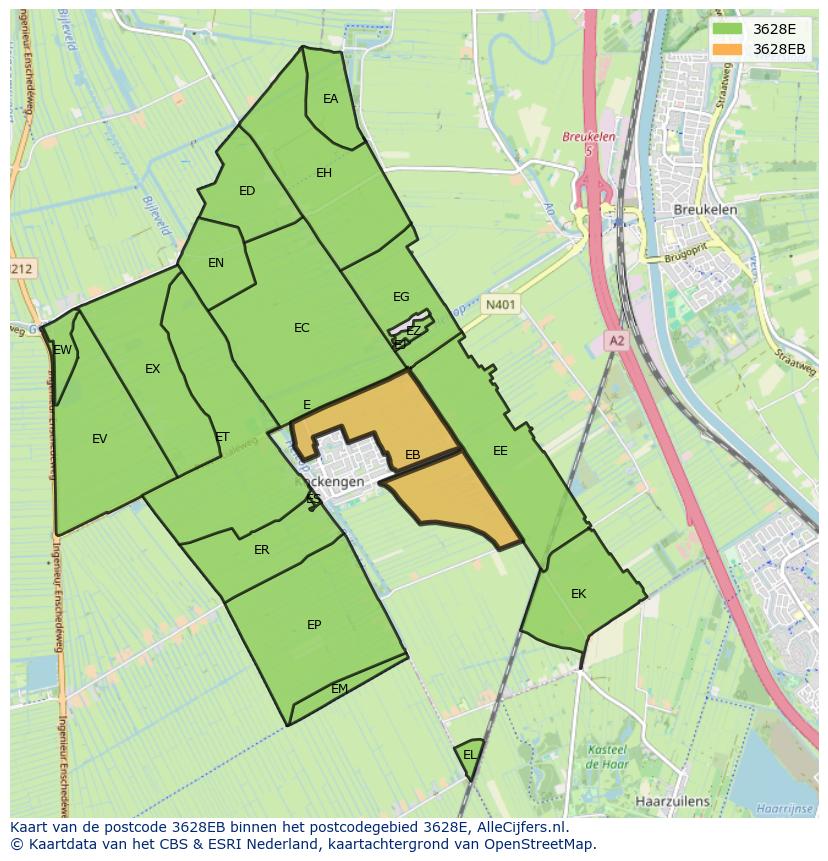 Afbeelding van het postcodegebied 3628 EB op de kaart.