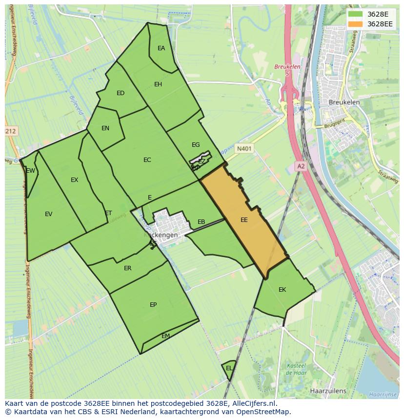 Afbeelding van het postcodegebied 3628 EE op de kaart.