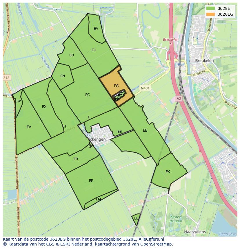 Afbeelding van het postcodegebied 3628 EG op de kaart.