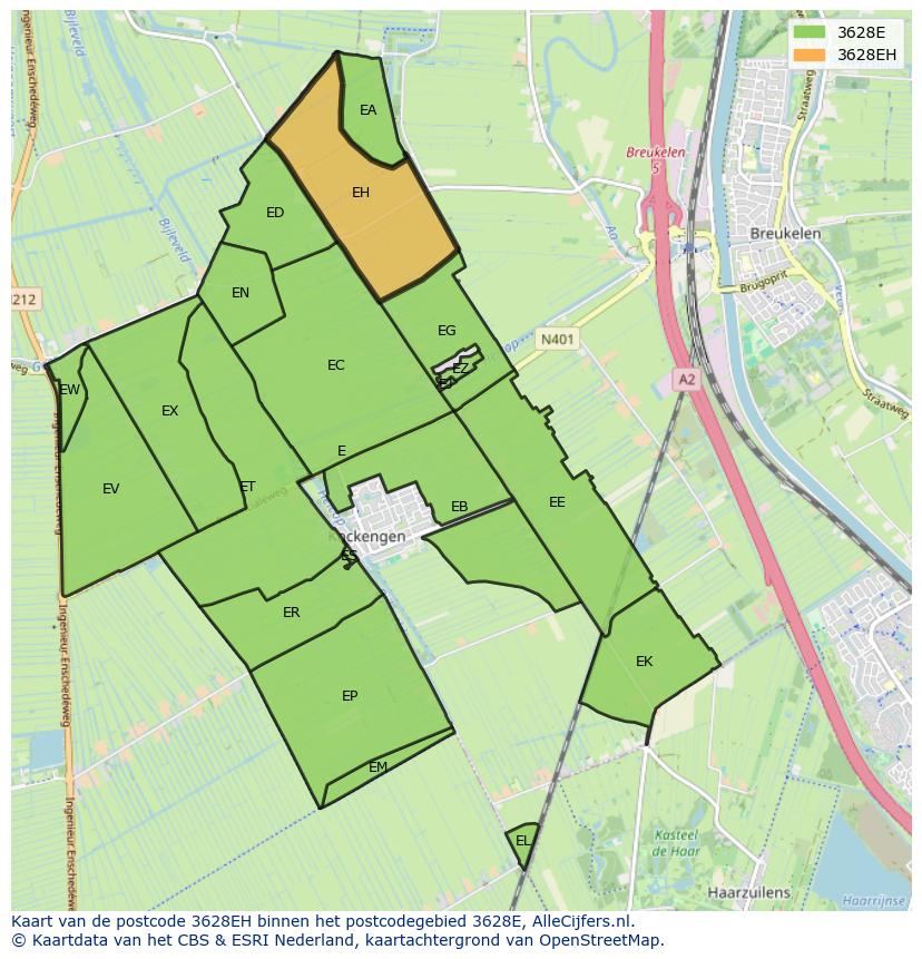 Afbeelding van het postcodegebied 3628 EH op de kaart.