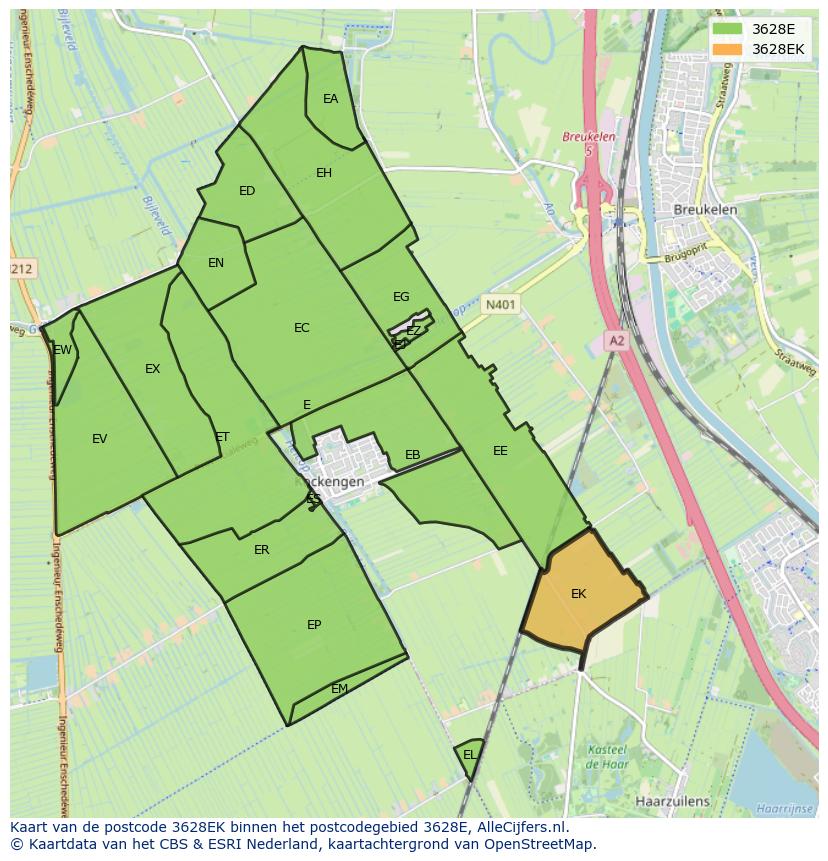 Afbeelding van het postcodegebied 3628 EK op de kaart.