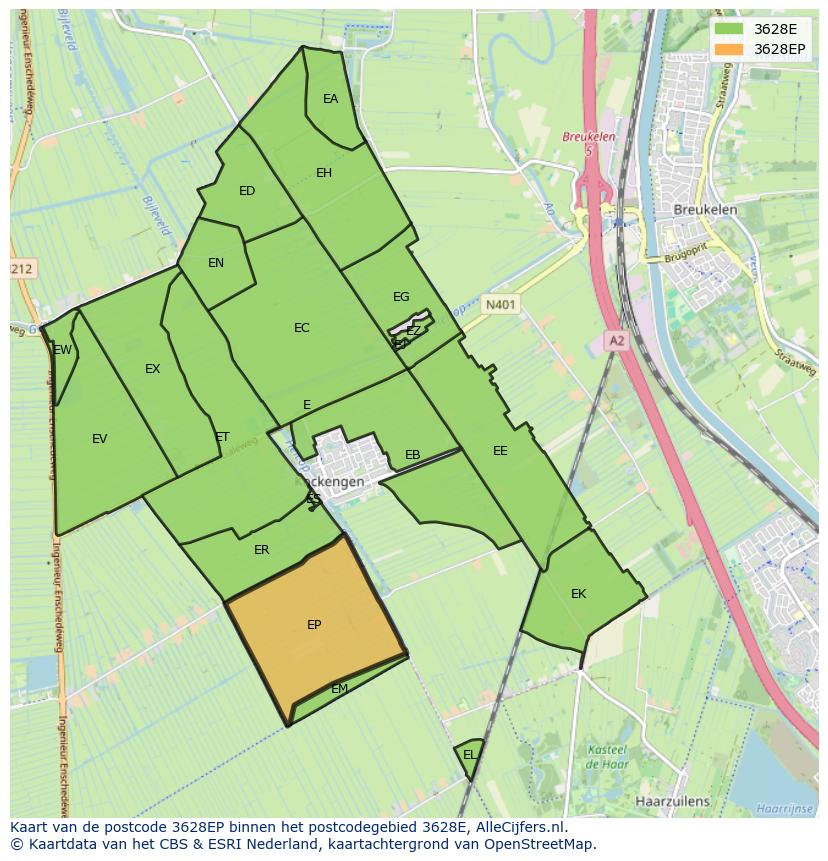 Afbeelding van het postcodegebied 3628 EP op de kaart.