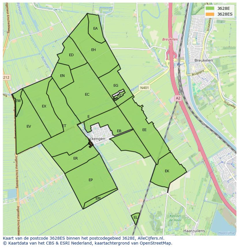 Afbeelding van het postcodegebied 3628 ES op de kaart.
