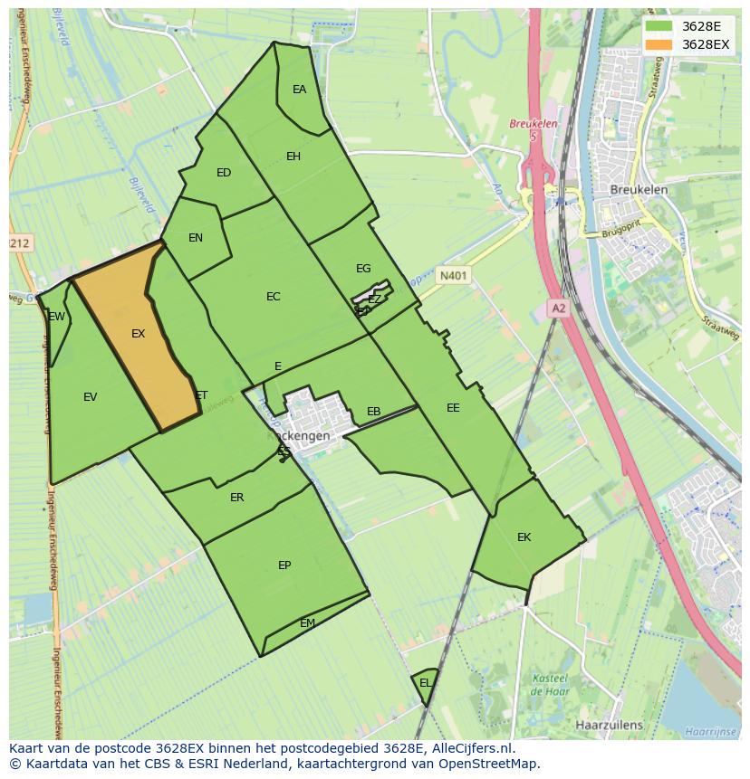 Afbeelding van het postcodegebied 3628 EX op de kaart.