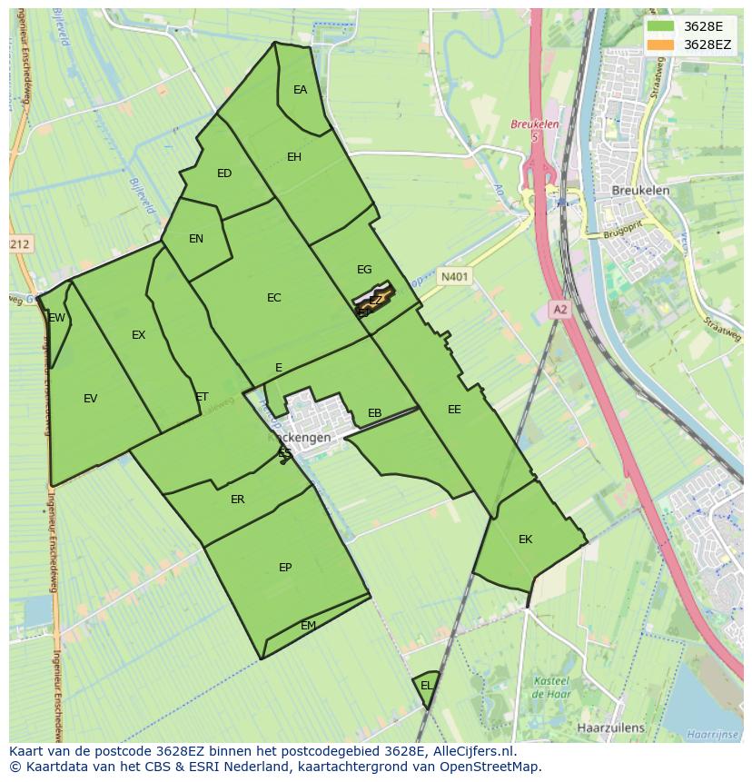 Afbeelding van het postcodegebied 3628 EZ op de kaart.