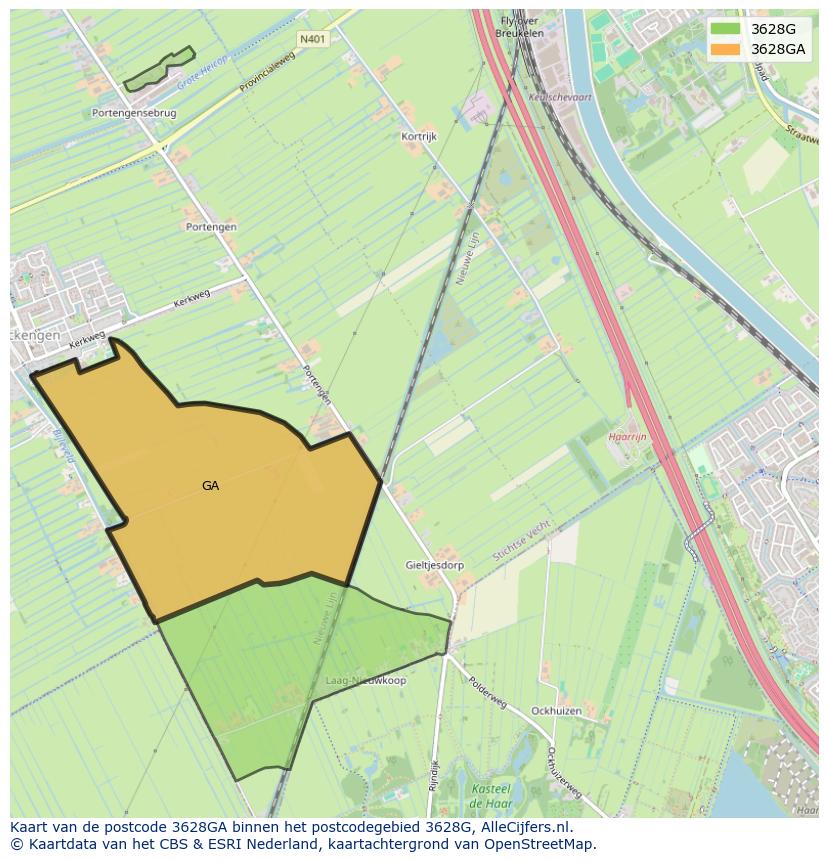 Afbeelding van het postcodegebied 3628 GA op de kaart.