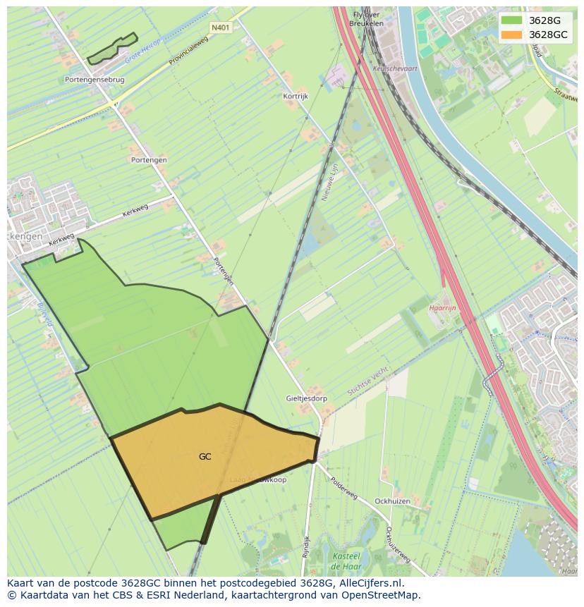 Afbeelding van het postcodegebied 3628 GC op de kaart.