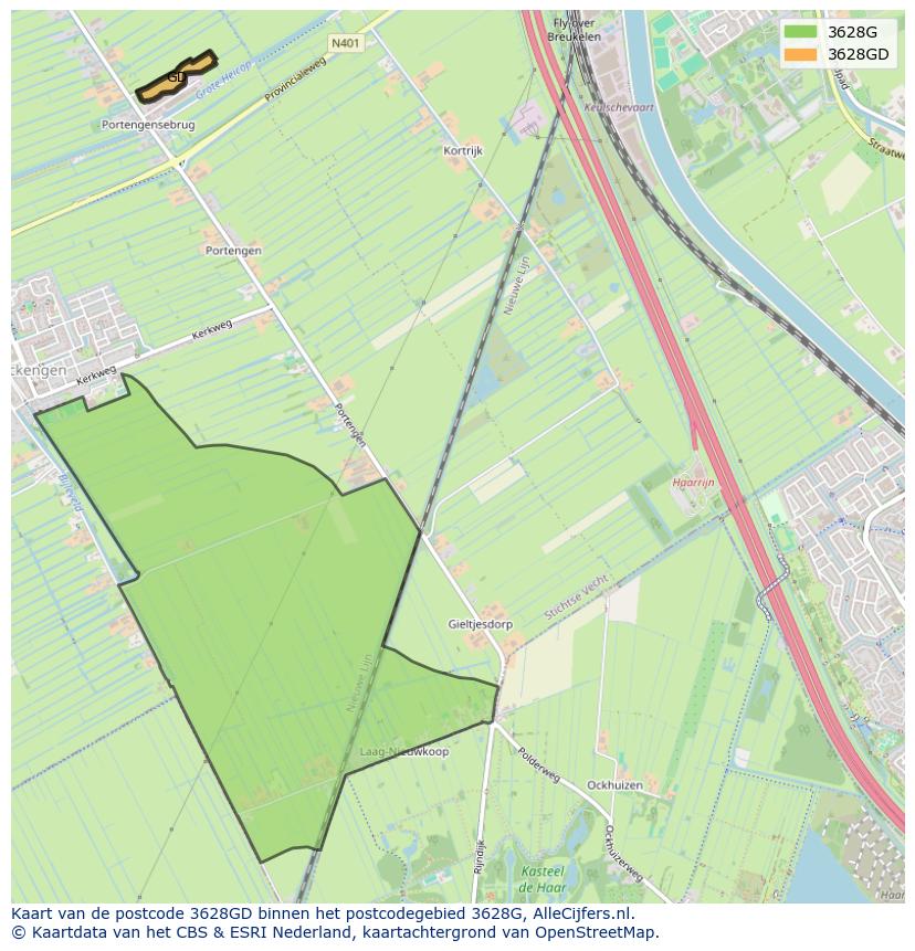 Afbeelding van het postcodegebied 3628 GD op de kaart.