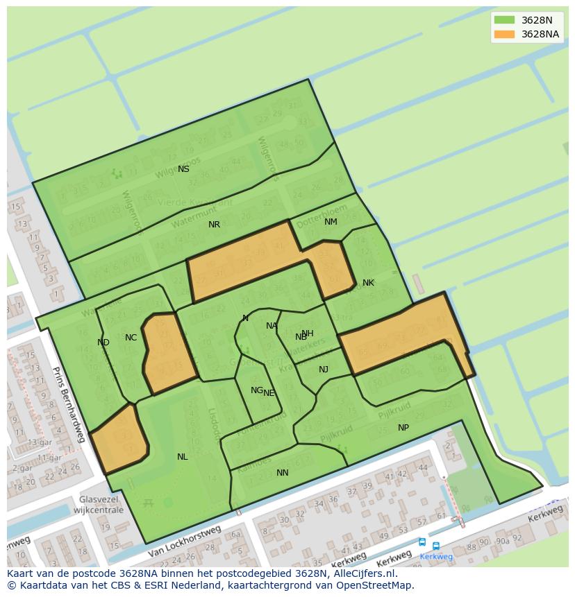 Afbeelding van het postcodegebied 3628 NA op de kaart.