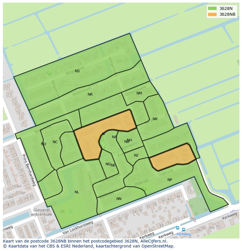 Afbeelding van het postcodegebied 3628 NB op de kaart.