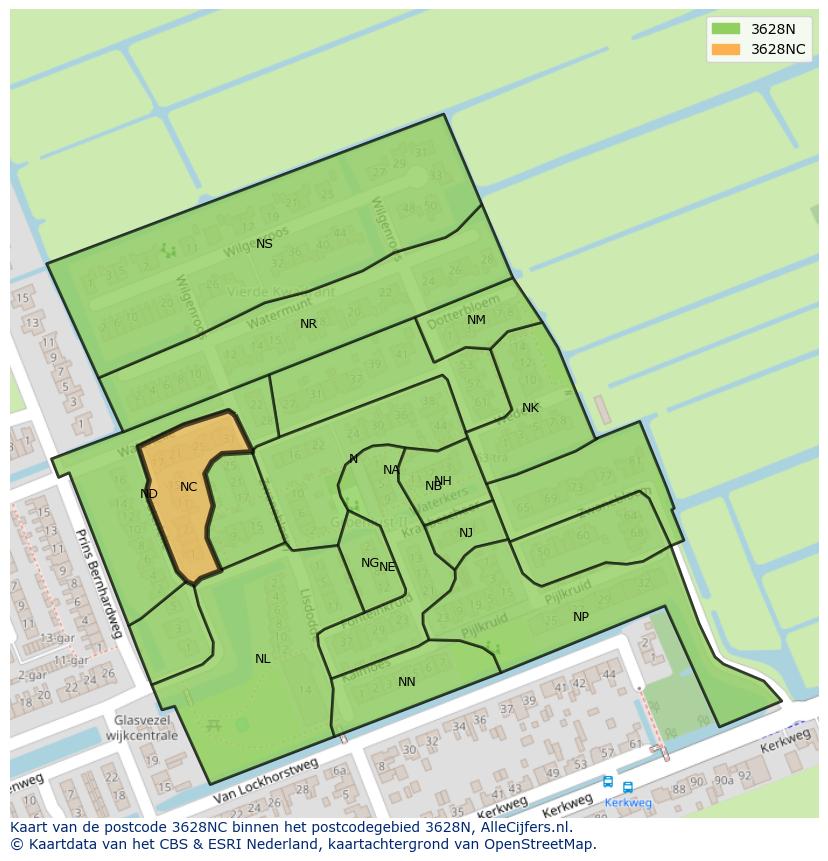 Afbeelding van het postcodegebied 3628 NC op de kaart.