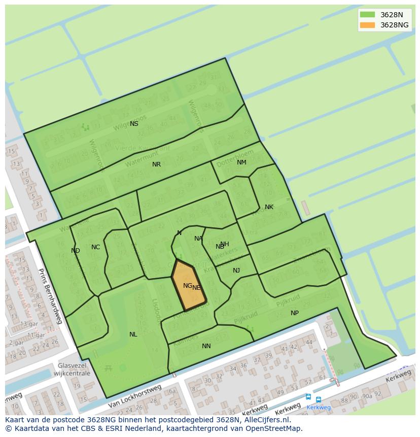 Afbeelding van het postcodegebied 3628 NG op de kaart.