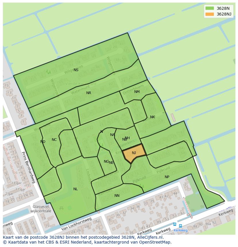 Afbeelding van het postcodegebied 3628 NJ op de kaart.