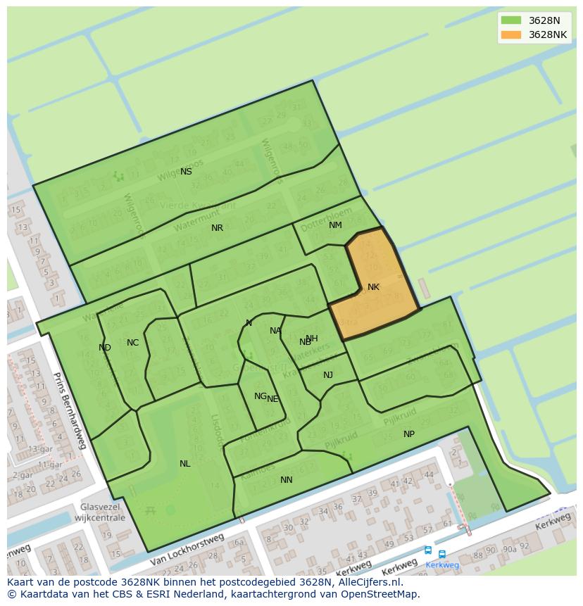 Afbeelding van het postcodegebied 3628 NK op de kaart.