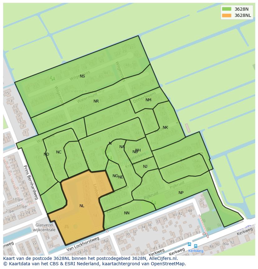 Afbeelding van het postcodegebied 3628 NL op de kaart.