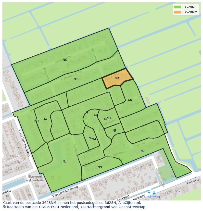 Afbeelding van het postcodegebied 3628 NM op de kaart.