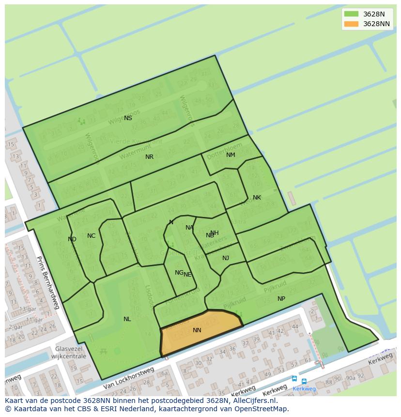 Afbeelding van het postcodegebied 3628 NN op de kaart.